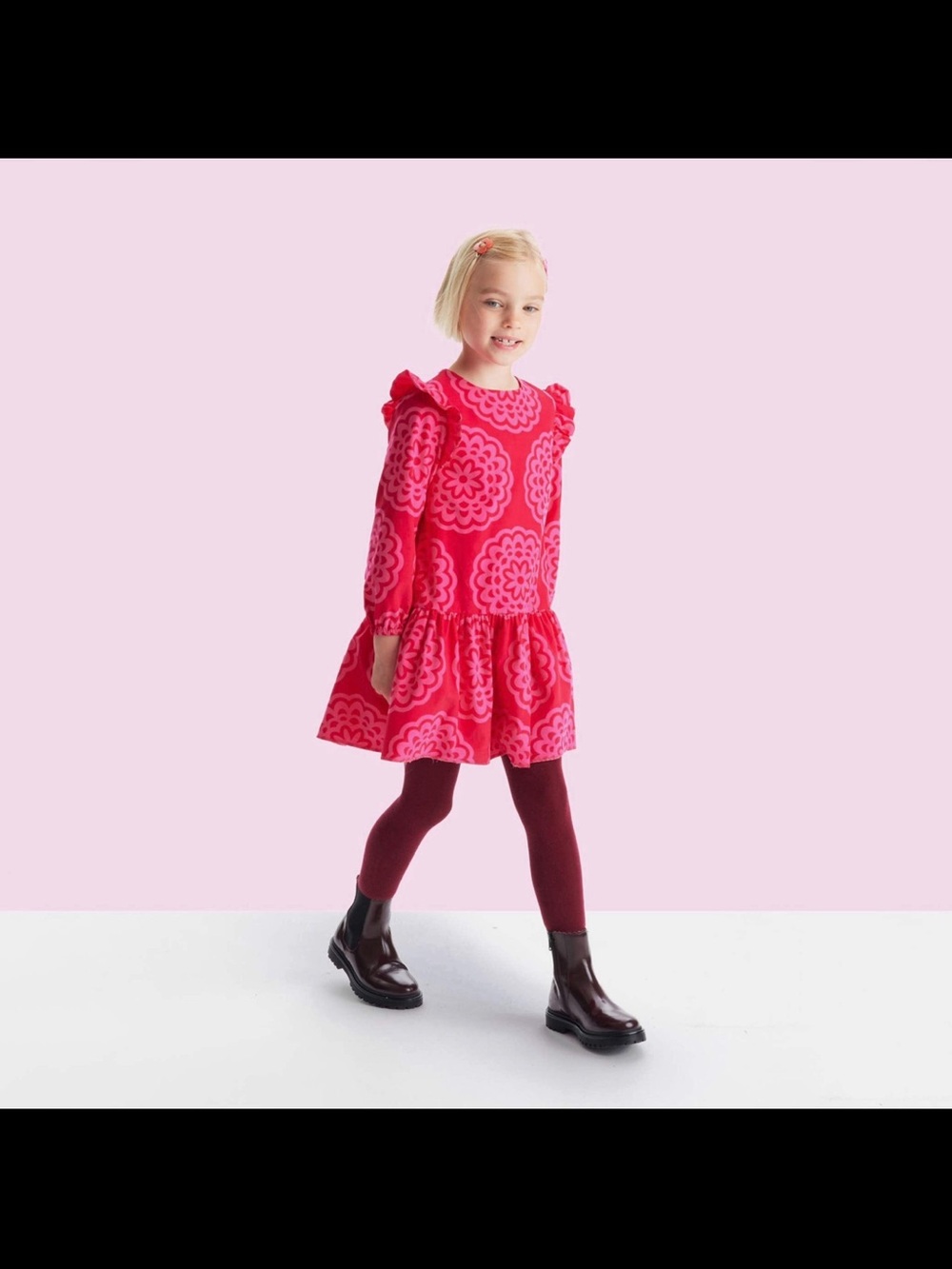 Jacadi Pink and Red Floral Patterned Girls Dress